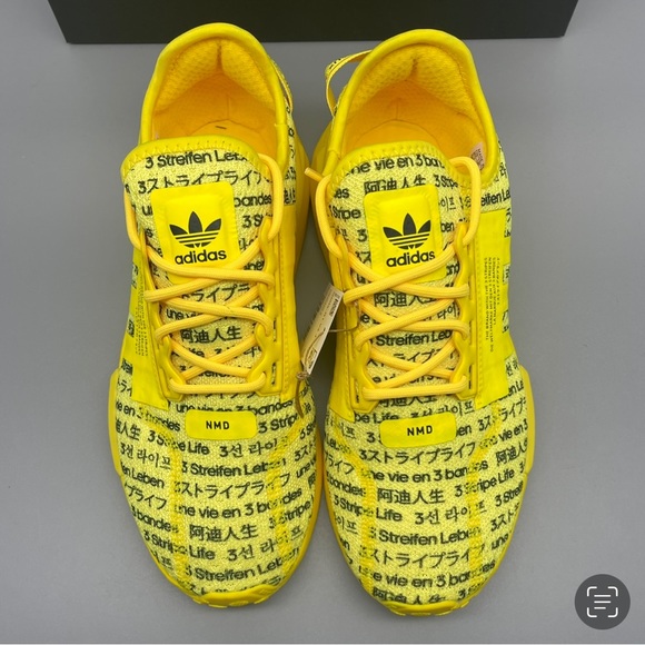 Adidas NMD R1 V2 J “All Over Print” Yellow Black Sneaker Size 5.5 Kids New - Picture 4 of 11